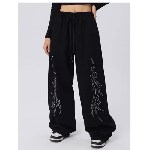 Trendy streetwear straight-leg women's pants, American-style dance pants, loose exercise pants, turn-up jazz dance pants