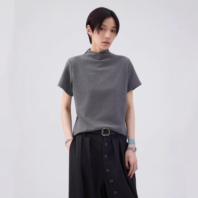 Trendy Brand Design Cross-Collar Short-Sleeve T-Shirt for Women, Summer High Street Casual Slim-Fit Five-Quarter Sleeve Inner Top Trendy Brand Design Cross-Collar Short-Sleeve T-Shirt for Women, Summer High Street Casual Slim-Fit Five-Quarter Sleeve Inner Top