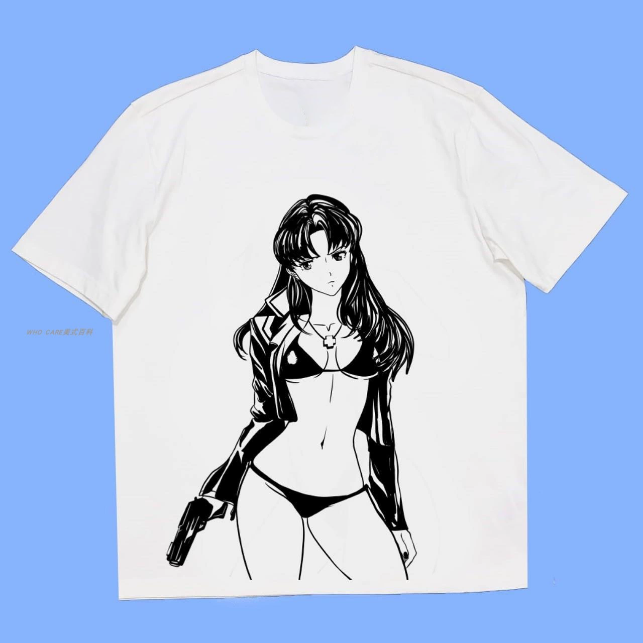 WHO CARE ретро энциклопедия EVA повседневная Katsuragi Misato японский аниме тренд свободная футболка с коротким рукавом