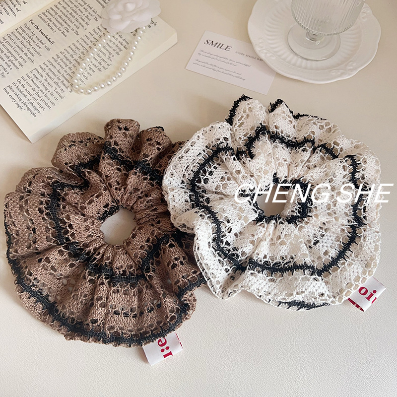 法式慵懒风复古条纹针织大肠发圈女高级感百搭头绳超大扎头发发饰|undefined