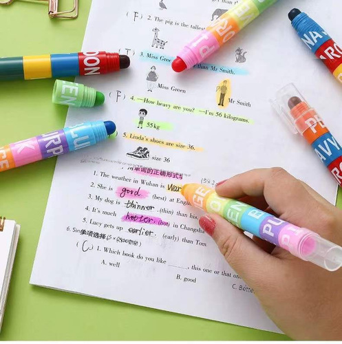 Overdue Solid Fluorescent Highlighters Cute Creative Multicolor Retro Doodle Pens 12-Color Striped Emphasis Highlighters