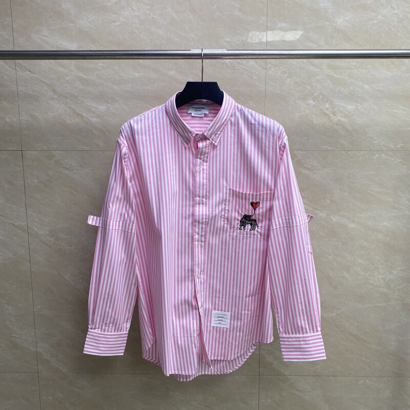 tb factory direct sales, new spring/autumn collection, limited edition for the Qixi Festival, heart-patterned pink striped shirt, women's casual and comfortable shirt tb factory direct sales, new spring/autumn collection, limited edition for the Qixi Festival, heart-patterned pink striped shirt, women's casual and comfortable shirt