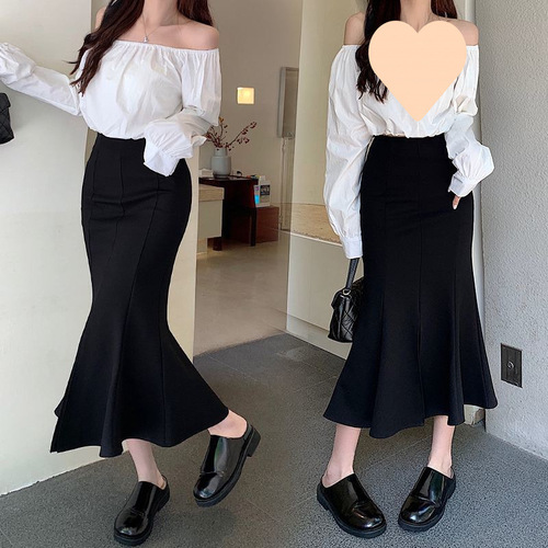 Black denim half skirt for women, summer new arrivals, small size medium-length dress, high-waisted slimming A-line fish-tail and hip-grazing skirt