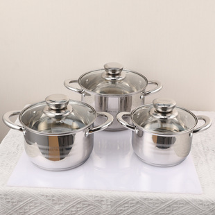 High-End Cookware Set, Thickened Food-Grade Stainless Steel Stew Pot, Soup Pot, Dessert Pot, 3-Piece Set with 5-Layer Base, Gift Box Packaging