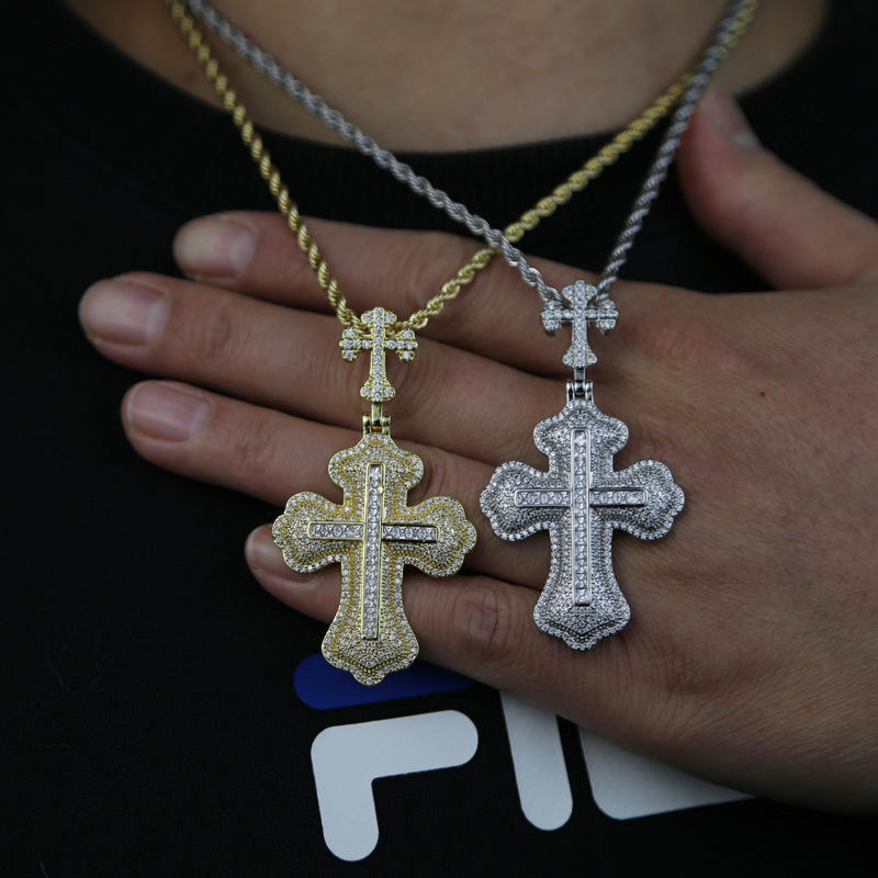 Pendant Necklace Classification Hip-hop Cross Copper Inlay Zircon Men's Pendant Necklace