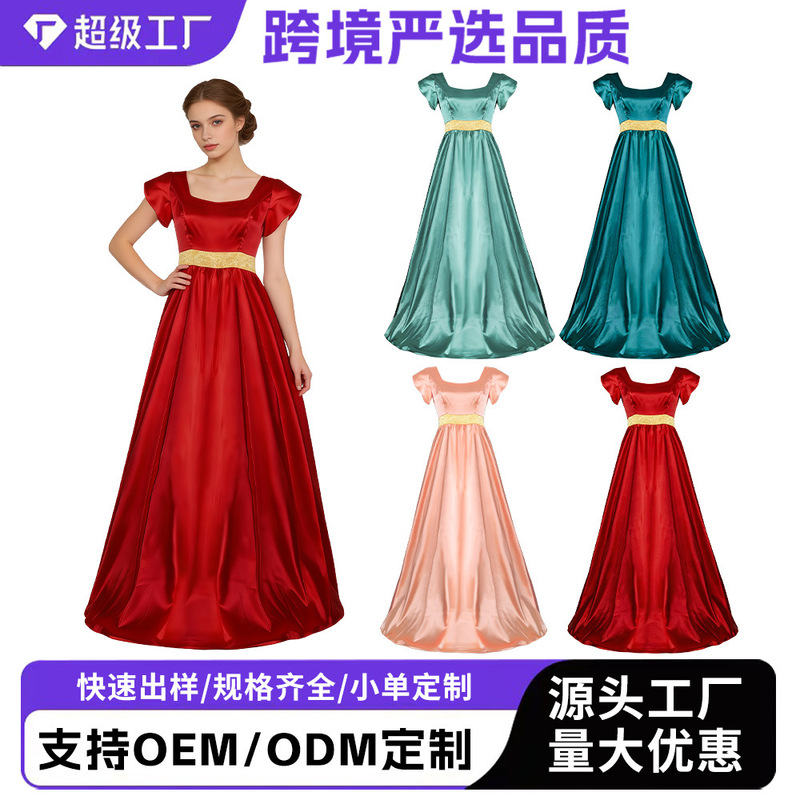 5 Cross-Border Bridgerton Regency Dress Cosplay Victorian Era Evening Gown Runway Silk Satin Long Dress