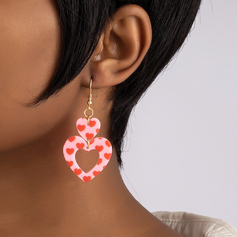 Fashion Double Heart Earrings Long Flower Acrylic Earrings Women Wholesale display picture 5