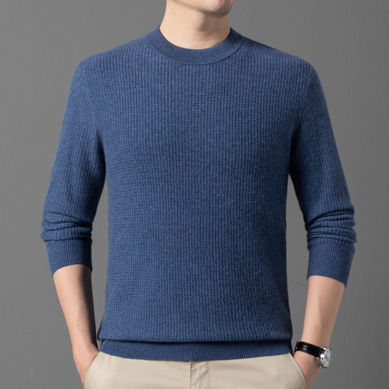 New autumn and winter round-neck casual waffle cashmere sweater for young men, business base layer sweater, men's clothing factory direct delivery