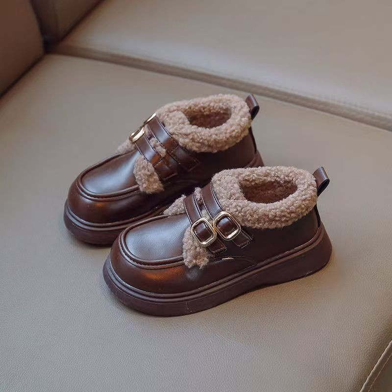 Zapatos de cuero de lana para niñas gruesas calentadas zapatos de algodón de invierno 2025 nuevos zapatos de invierno para niñas zapatos de princesa de moda para niños