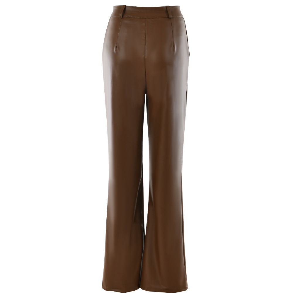 Solid Color Pu Leather Hip-Up High-Waist Pants NSFD76549