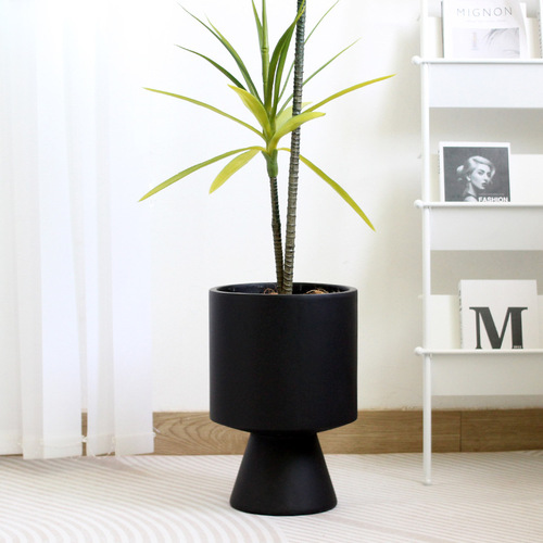 Thousand-year-old wood creative high-end wine glass Internet celebrity lily bamboo large cement set basin Nordic simple floor-standing flower pot