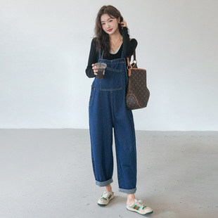 Autumn New Pregnant Women's Pants Loose Large Size Belly Covering Slimming Long-leg Denim Overalls Trendy Hot Mom Commuter Pants