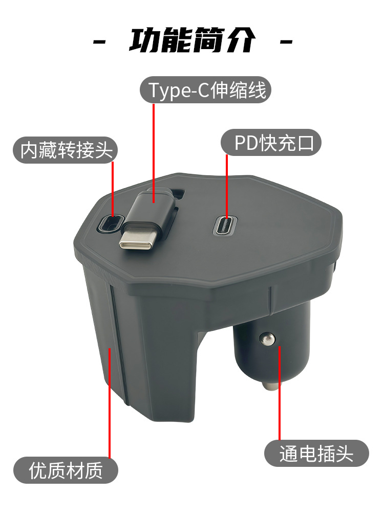 Suitable for Audi A6L/A7/Rs6/Rs7/S6/S7 Car Charger Retractable Cable Multi-Charging Port Ultra-Fast Charging Pd