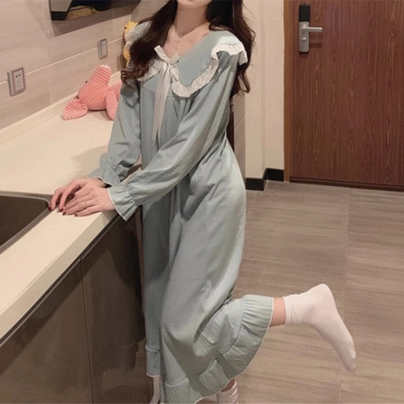 Pijama de mangas largas para mujeres pijamas de viento primavera y otoño para mujeres muñecas de hadas corte cuello princesa ropa de estilo para el hogar para mujeres