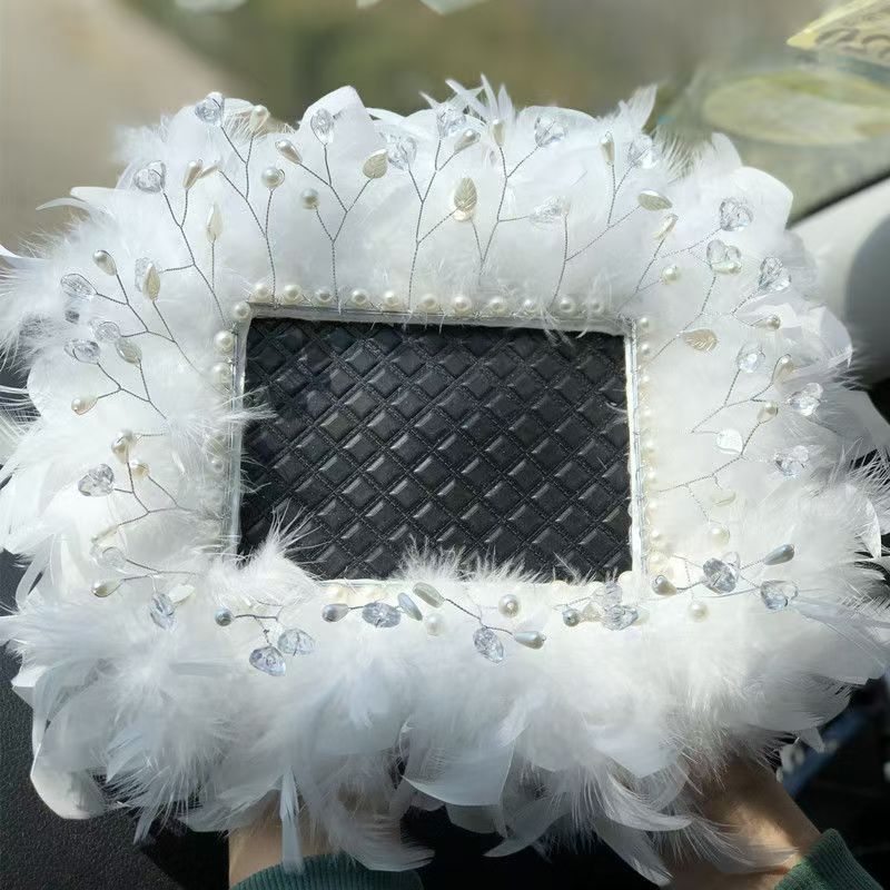 Double-layer Dream Bubble Car White Feather Anti-slip Mat Instrument Panel Decoration Mat Supplies Decorative Women