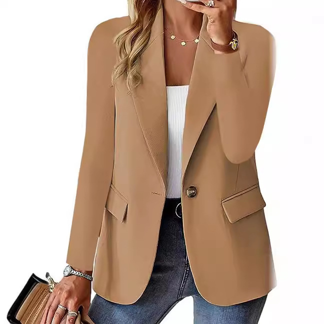 Chaqueta Blazer de Manga Larga para Mujer de Poliéster Color Sólido Un Botón para Otoño y Oficina image 5