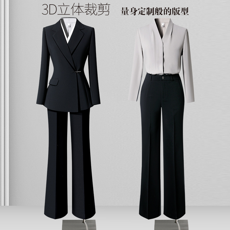 春秋西装套装女职业正装气质修身黑色西服OL通勤上班珠宝店工作服