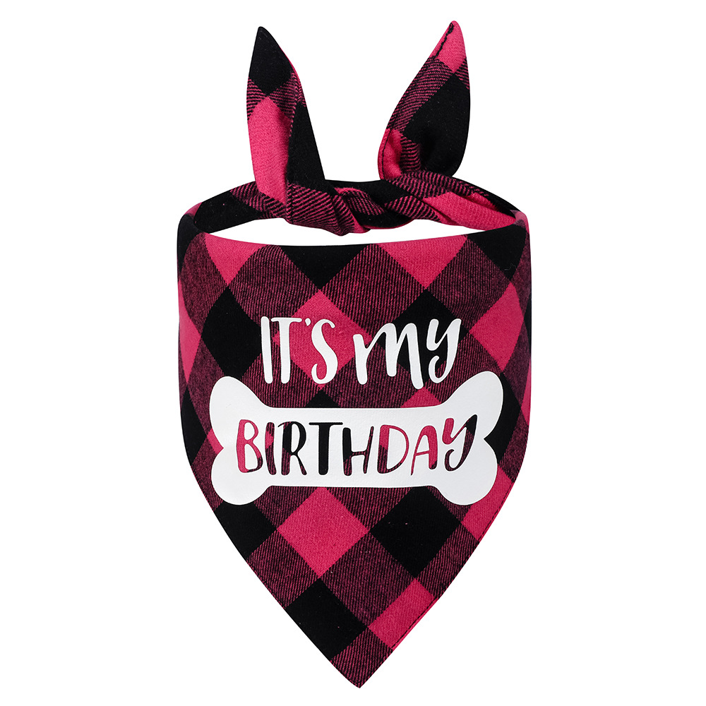 Fabricante en stock transfronterizo nuevo triángulo toalla algodón a cuadros mascota perro saliva toalla mascota cumpleaños saliva toalla