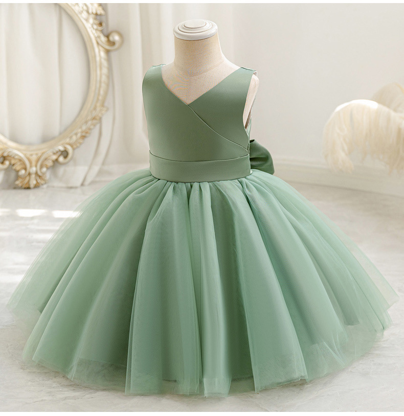 Robe de princesse en maille pour bébé fille avec nœud et col v_voghion.com