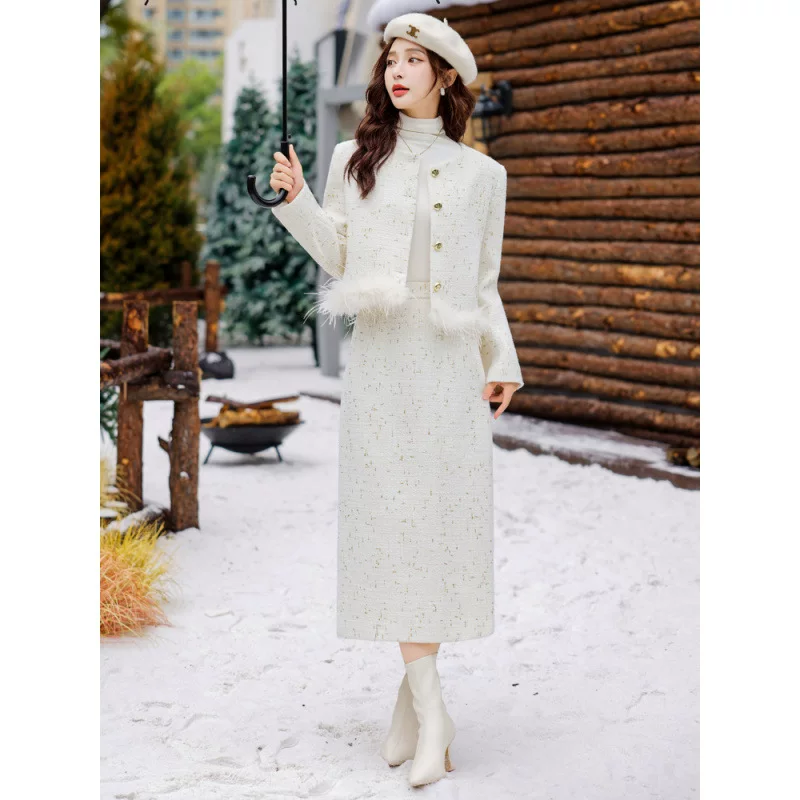Осенний демисезонный комплект, куртка, юбка, стиль Chanel