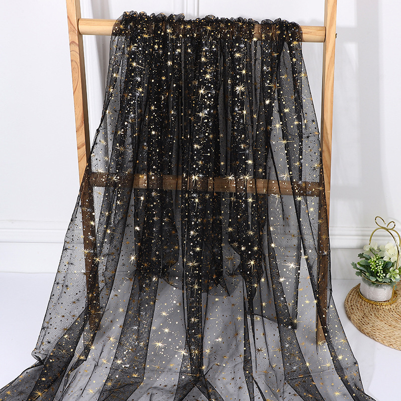 新款金色星星网纱面料童装蓬蓬连衣裙礼服头纱鲜花包装装饰烫金布