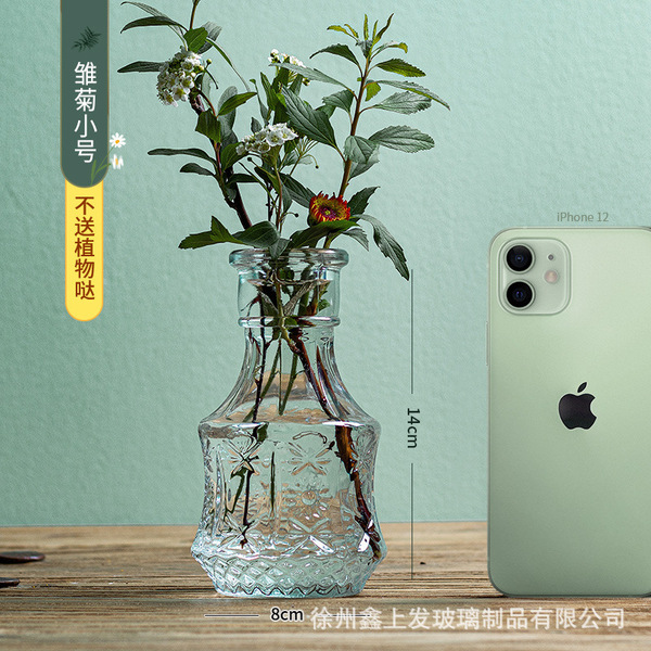 Madrid's French retro glass vase transparent small -caliber flower…