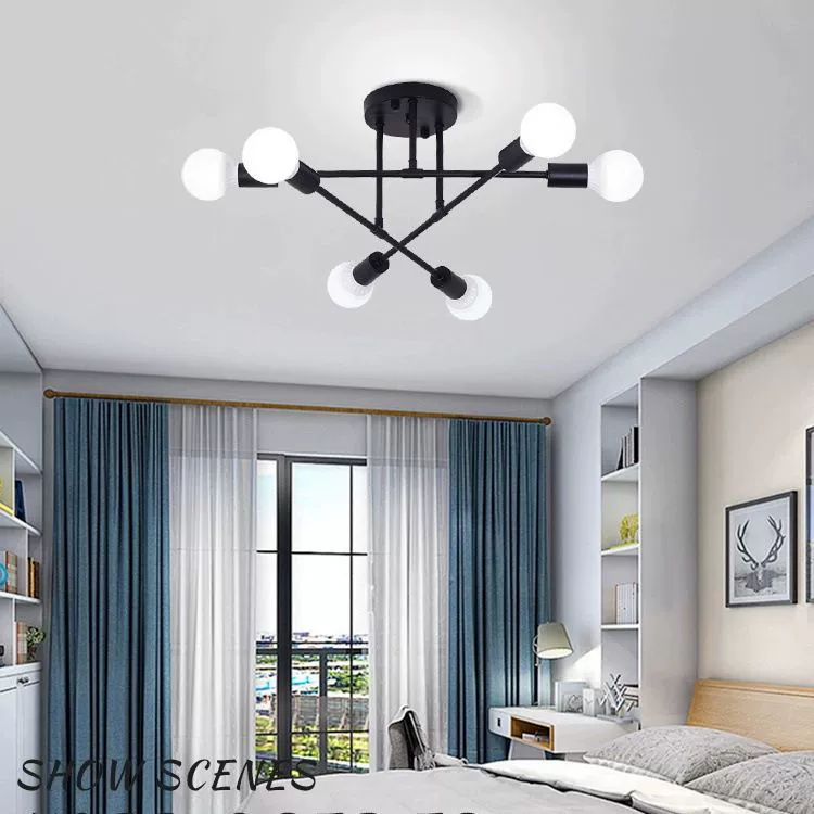 Ceiling Light Modern American Style, 2–6 Heads, Black/Gold Finish, LED or No-LED Options
