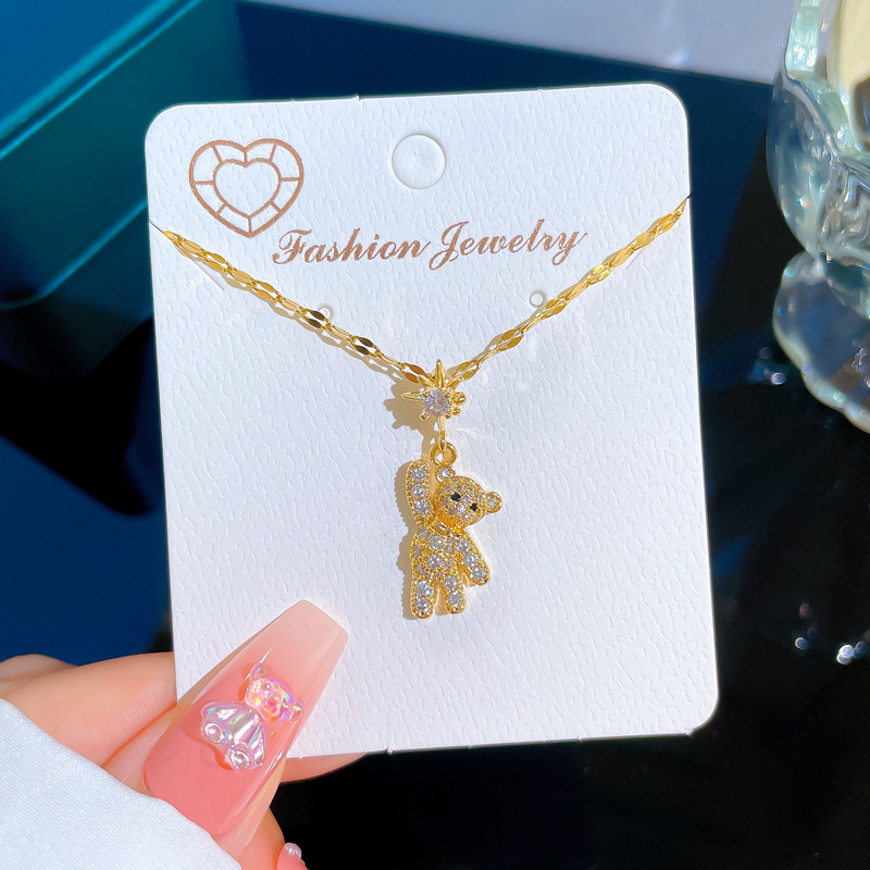Collana orso di lusso con diamanti per donna catena in oro vero_voghion.com