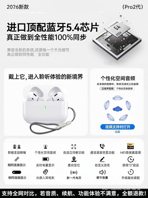 Huaqiangbei fifth-generation Bluetooth headphones Pro2 true wireless noise-canceling Air4, a 2026 new model with ultra-long battery life Huaqiangbei fifth-generation Bluetooth headphones Pro2 true wireless noise-canceling Air4, a 2026 new model with ultra-long battery life