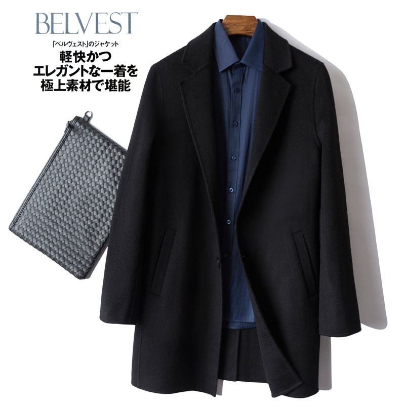 가을과 겨울 새로운 한국식 청소년 양면 양모 모직 코트 남자 중간 길이의 울 트렌치 코트 캐시미어 재킷