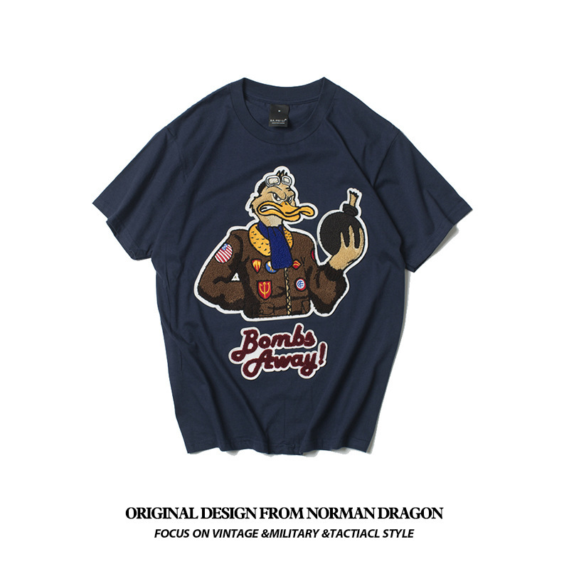Norman Long American American Marine Corps USN World War II Retro Couple Short Sleeve Duck Cartoon Trendy Men's Summer T-shirt
