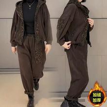 套装女冬季新款加绒加厚妈妈装女装时尚上衣哈伦裤显瘦套装两件套