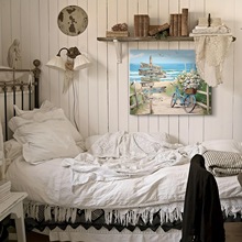 美式复古温馨花卉蓝色沙滩灯塔励志客厅卧室装饰无框挂画画芯海报