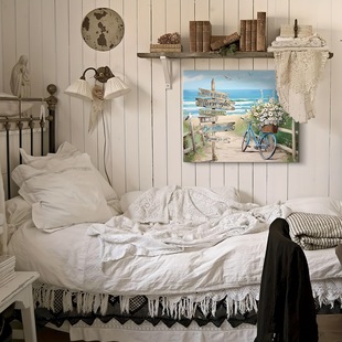 American Retro Warm Flower Blue Beach Lighthouse Inspirational Living Room Bedroom Decoration Frameless Hanging Painting Poster