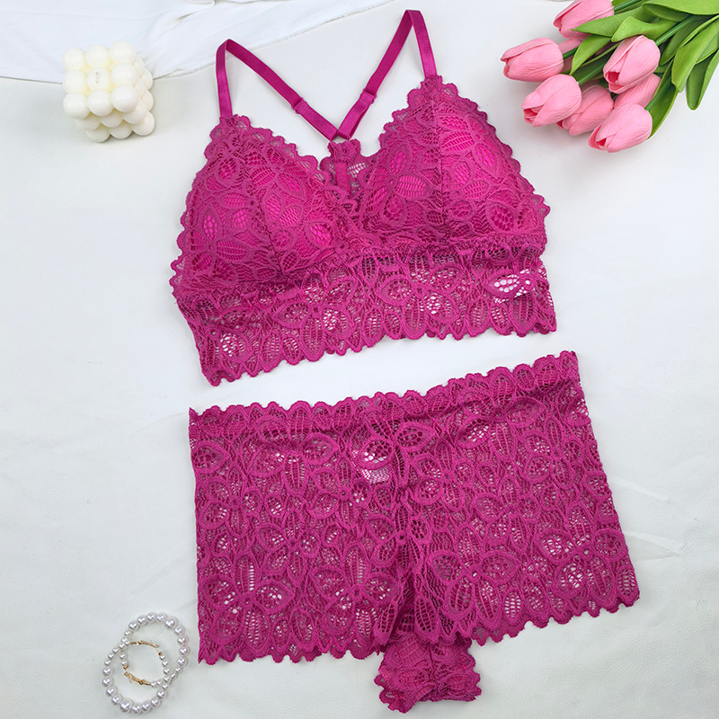 2025 nueva agencia transfronteriza de flores de mujer encaje ajustable correa de hombro bra de empuje y conjunto de pantalones