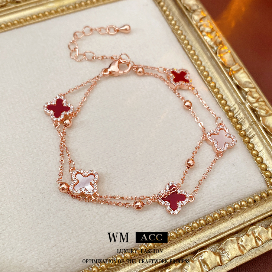 Zircón ultra brillante flor de fritajo pulsera de doble capa lujosa pulsera de alta calidad sensación de diseño de pulsera sofisticada nicho joyería