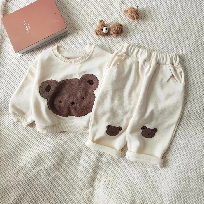 Oso DE LOS NIÑOS traje casual otoño nuevo parche bordado pantalones casuales niñas suéter de dibujos animados