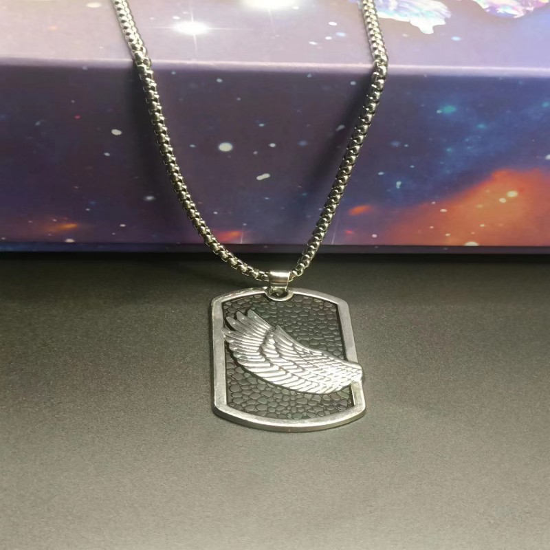 Wings Pendant Sweater Chain Titanium Steel Necklace Unisex_voghion.com