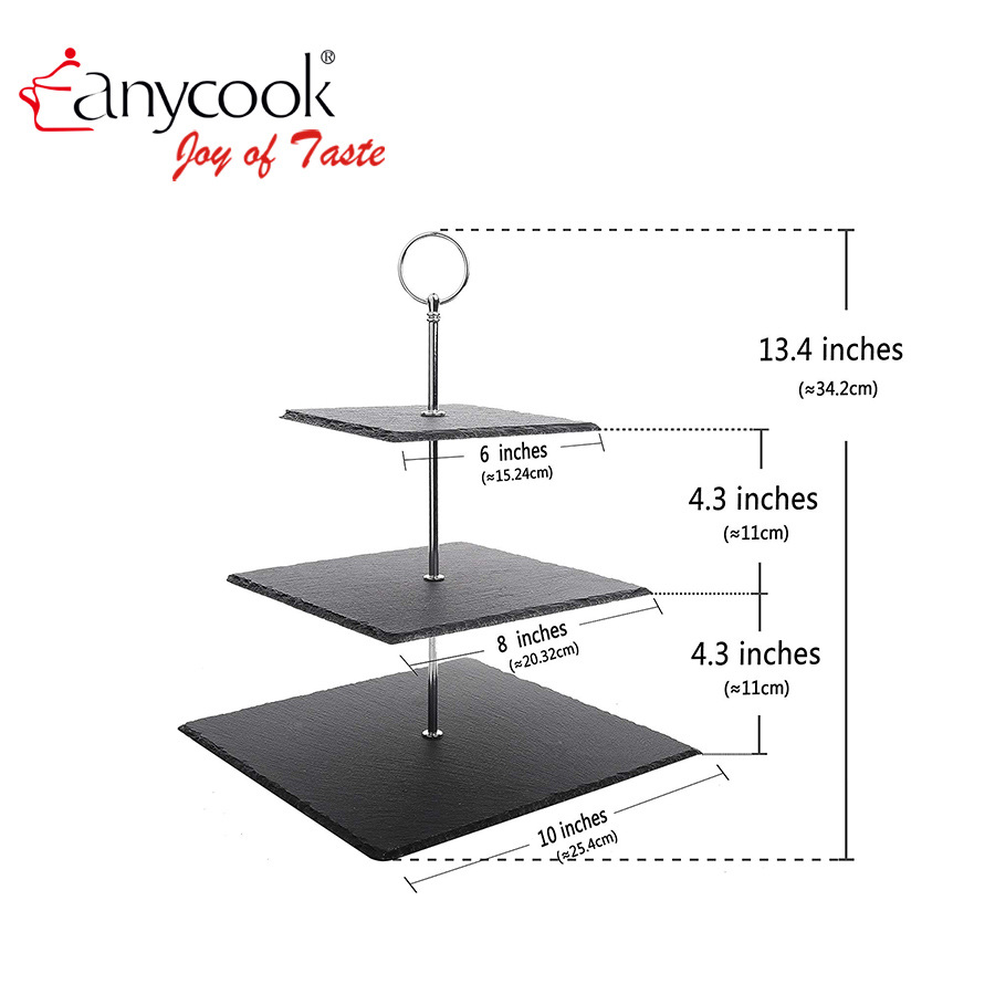 Anycook甜品黑色岩石盘双层点心盘三层水果盘子 下午茶蛋糕架详情2