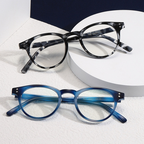 3313 Retro Classic Metal-Stud Glasses Anti-Blue Light Flat Frame for Men and Women Elliptical PC Amazon Wholesale Tortoiseshell