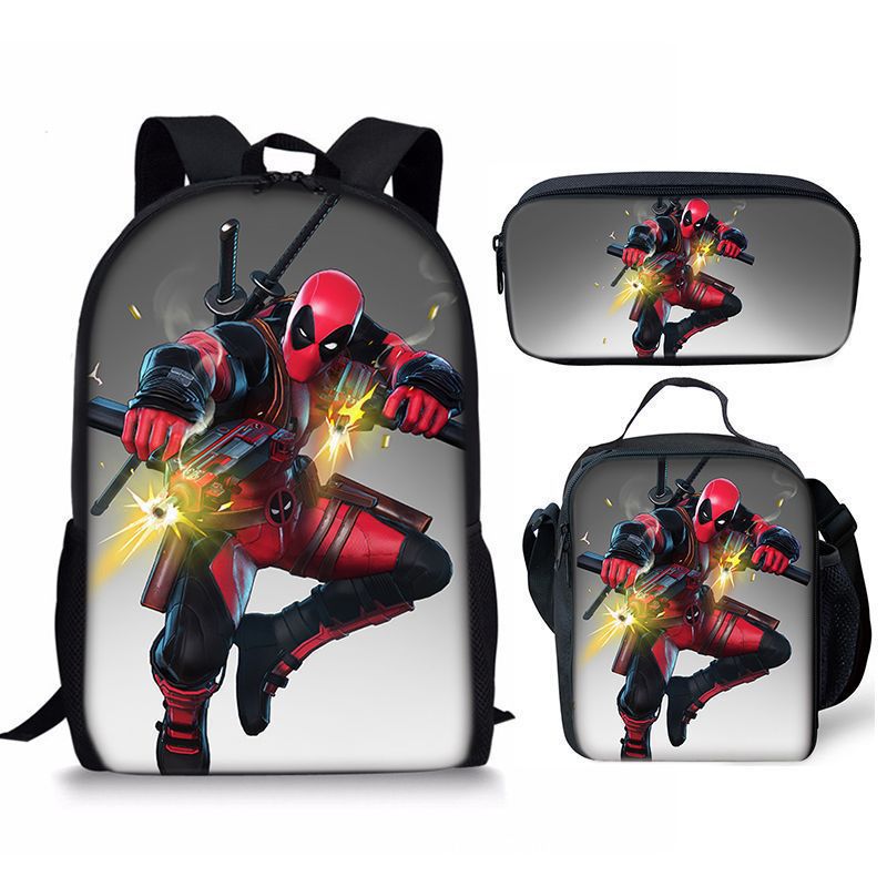 Nuevo deadpool Deadpool paquete de comida de tres piezas bolsa de lápices estudiante mochila de bebé Amazon lindo todo fósforo portátil