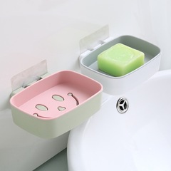 Hole-free smiling double-layer soap dish, wall-mounted drain soap dish, bathroom soap holder shelf
