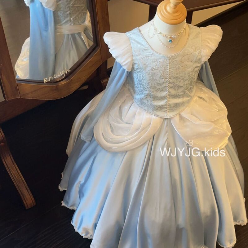 Girls' Disney Princess Cinderella Dress Cinderella Puff Sleeve Embroidered Birthday Dress