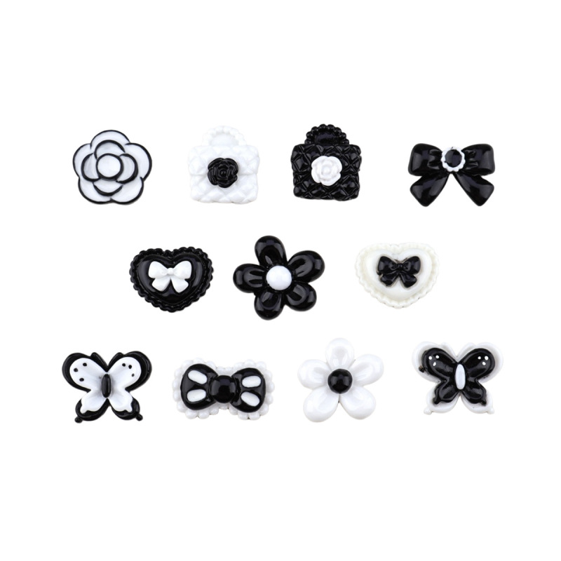 Xiaoxiangfeng 黒と白の樹脂ガジェットフラワーラブリボン DIY 手作りヘアピンヘッドロープジュエリーパッチ|undefined