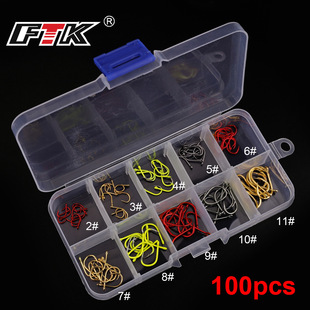 FTK tube pay Isem 100ocs mixed crooked mouth 10 size ghost tooth hook suit barbed cross-border wholesale