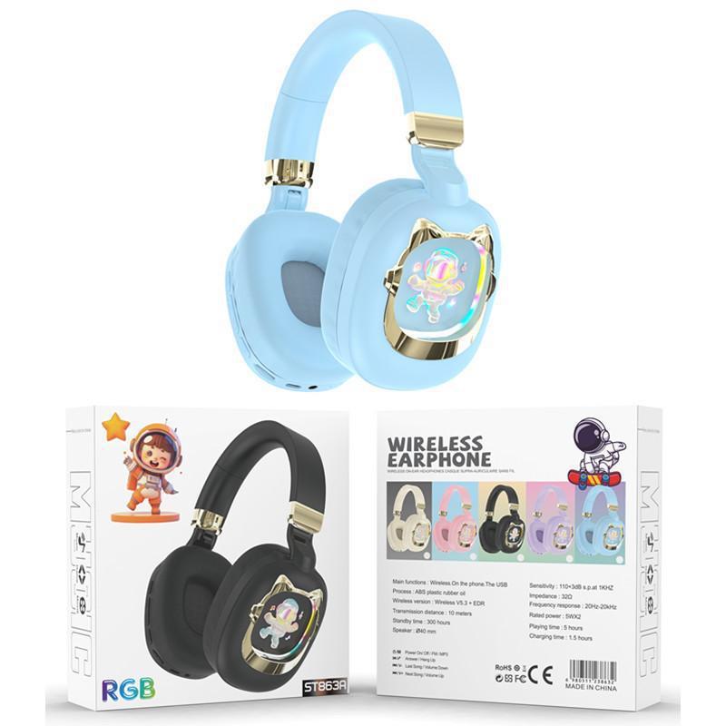 工場の新しいアイデアアニメ猫宇宙室ヘッドセットbluetoothヘッドセット無線ヘッドセットST863Aかわいいモデル|undefined