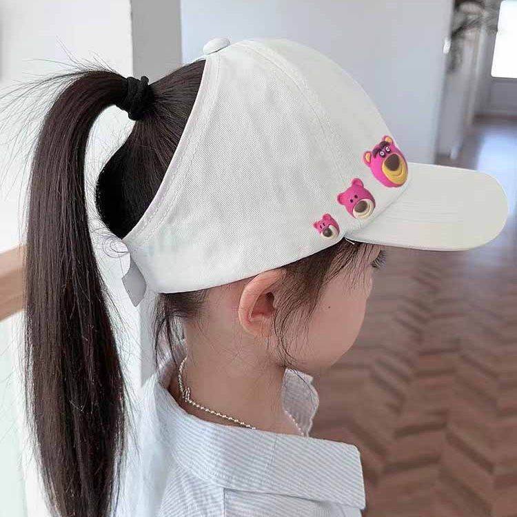 Sombrilla para el sol para niños coreanos, gorras de visera para niñas, tres osos de verano se pueden usar gorras de béisbol de cola de caballo image 4