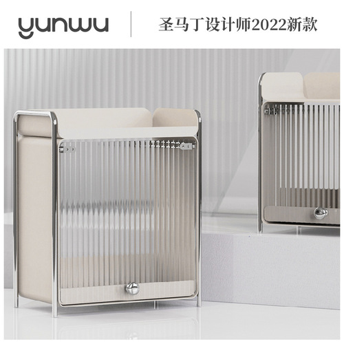 Wholesale kitchen countertop cup storage cabinet seasoning rack multifunctional light luxury door dustproof cup holder