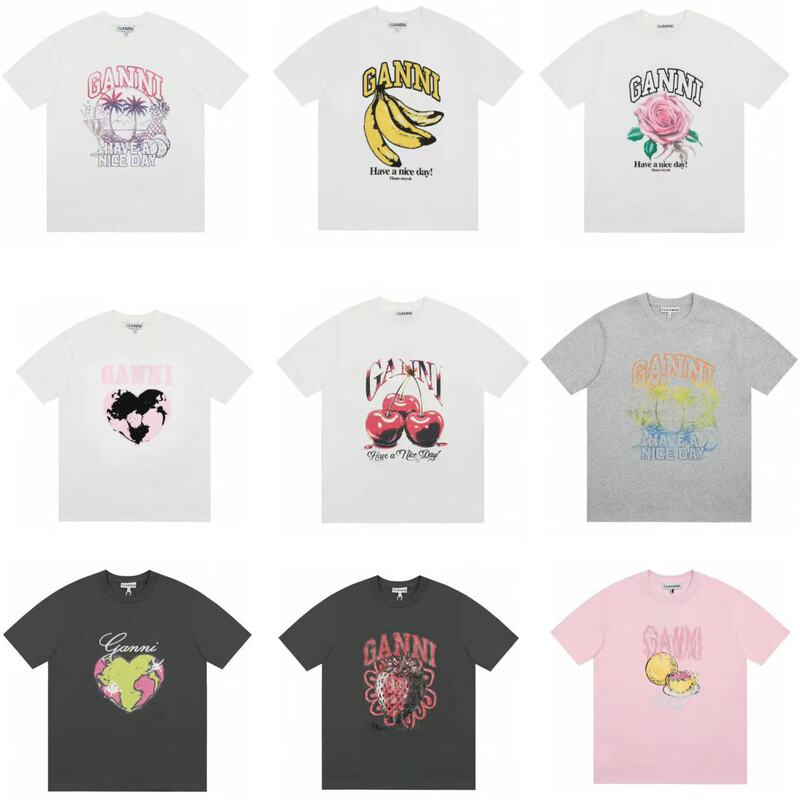 2024 Summer New GAN Letter Sun Smiley Printed Internet Celebrity Same Style Round Neck Loose Short-sleeved T-shirt for Men and Women