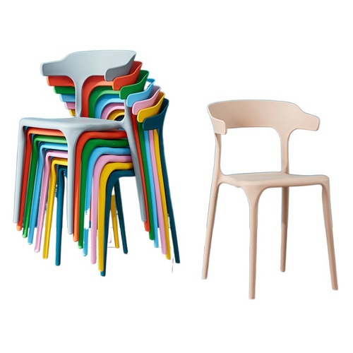 jgz可叠放餐椅家用牛角简约现代成人北欧加厚凳子餐桌塑料椅子带